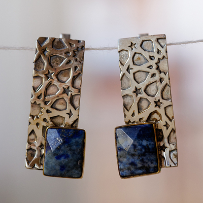Pendientes colgantes de lapislázuli - Pendientes colgantes geométricos de lapislázuli natural con temática de estrellas