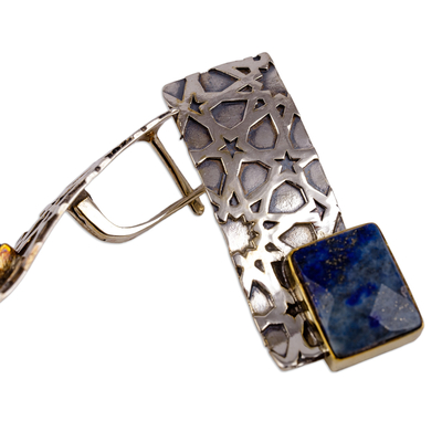 Pendientes colgantes de lapislázuli - Pendientes colgantes geométricos de lapislázuli natural con temática de estrellas