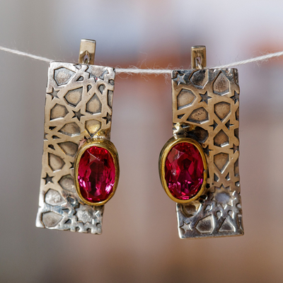 Garnet drop earrings, 'Passionate Constellation' - Star-Themed Geometric Almandine Garnet Drop Earrings