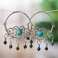 Pendientes aros candelabros de jaspe y turquesa - Pendientes clásicos de araña de aro de jaspe y turquesa