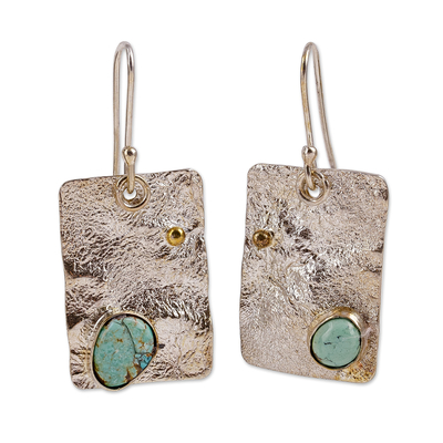 Turquoise dangle earrings, 'Lands of Hope' - Textured Rectangle-Shaped Natural Turquoise Dangle Earrings