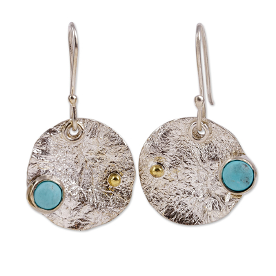 Turquoise dangle earrings, 'Islands of Hope' - Textured Round Natural Turquoise Dangle Earrings