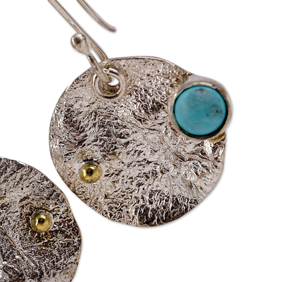 Turquoise dangle earrings, 'Islands of Hope' - Textured Round Natural Turquoise Dangle Earrings