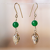 Chrysoprase dangle earrings, 'Prudent Shield' - Polished Natural Chrysoprase Dangle Earrings from Uzbekistan