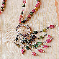 Tourmaline beaded waterfall necklace, 'Creative Soul' - Natural Tourmaline Beaded Waterfall Necklace from Uzbekistan
