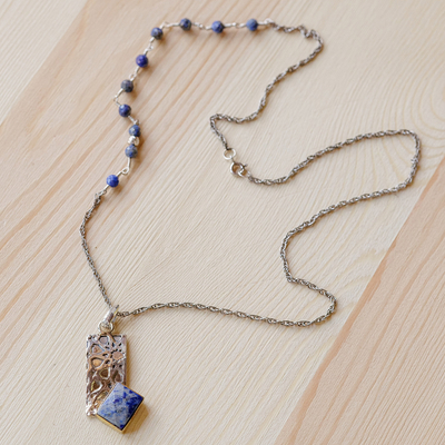 Collar con colgante de lapislázuli - Collar con colgante de lapislázuli natural geométrico con temática de estrellas