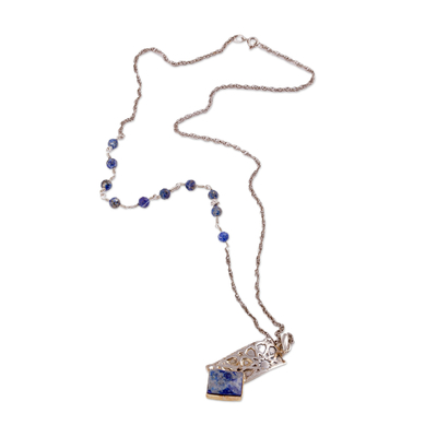 Collar con colgante de lapislázuli - Collar con colgante de lapislázuli natural geométrico con temática de estrellas