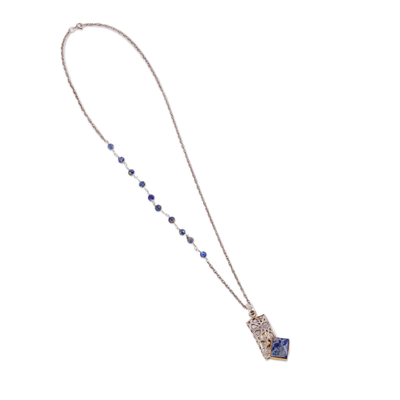 Lapis lazuli pendant necklace, 'Royal Constellation' - Star-Themed Geometric Natural Lapis Lazuli Pendant Necklace