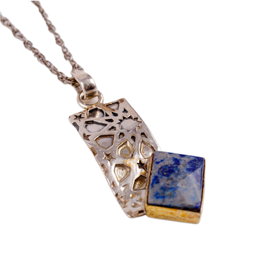 Lapis lazuli pendant necklace, 'Royal Constellation' - Star-Themed Geometric Natural Lapis Lazuli Pendant Necklace