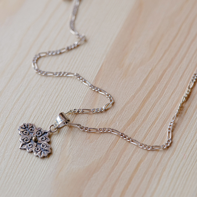 Sterling silver pendant necklace, 'Medal of the Royal' - Baroque-Inspired Floral Sterling Silver Pendant Necklace