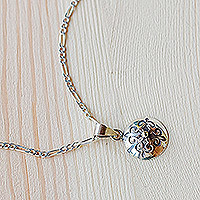 Sterling silver pendant necklace, 'Medal of the Heroic' - Baroque-Inspired Round Sterling Silver Pendant Necklace