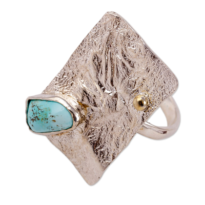 Turquoise cocktail ring, 'Lands of Hope' - Textured Rectangle-Shaped Natural Turquoise Cocktail Ring