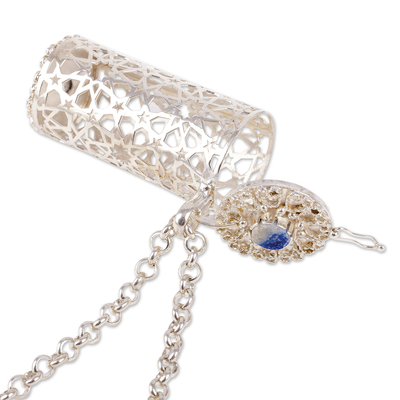 Collar con colgante de medallón de lapislázuli - Collar con colgante de medallón de lapislázuli natural con temática de estrellas
