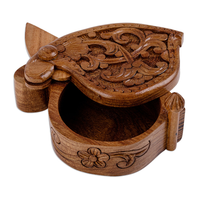 Wood puzzle box, 'Ancient World Treasure' - Hand-Carved Floral and Leafy Elm Tree Wood Puzzle Box