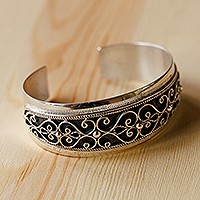 Sterling silver cuff bracelet, 'Duchess Heart' - Polished and Oxidized Heart Sterling Silver Cuff Bracelet