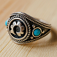 Men's sterling silver cocktail ring, 'Emblem of Peace' - Men's Traditional Reconstituted Turquoise Cocktail Ring