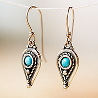 Sterling silver dangle earrings, 'Peaceful Drops' - Classic Drop-Shaped Reconstituted Turquoise Dangle Earrings