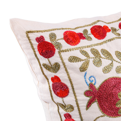 Funda de almohada de algodón bordada - Funda de almohada de algodón con granada roja y verde bordada