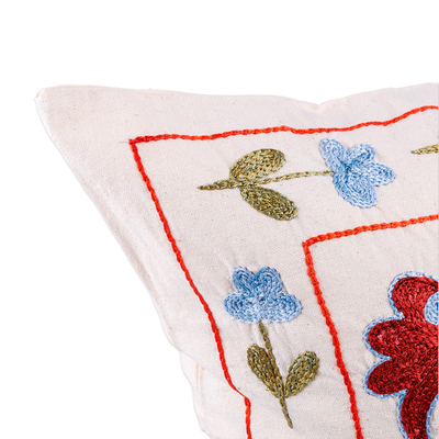 Funda de almohada de algodón bordada - Funda de almohada de algodón bordada en verde, rojo y azul