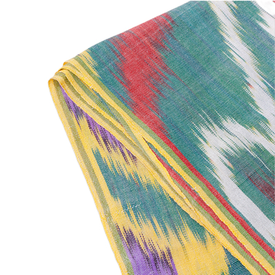 Cotton ikat scarf, 'Bright Colors' - Hand-Woven Multicolored Cotton Ikat Scarf with Fringes