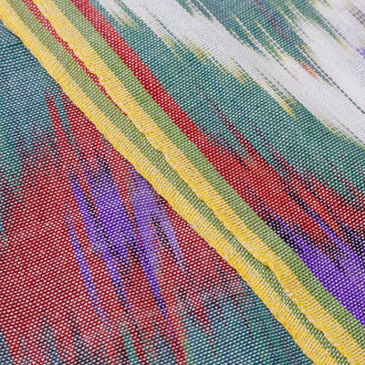 Bufanda ikat de algodón - Bufanda Ikat de algodón multicolor tejida a mano con flecos