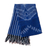 Cotton ikat scarf, 'Electric Blue' - Hand-Woven Fringed Cotton Ikat Scarf in Blue with Stripes
