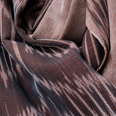 Cotton ikat scarf, 'Refined Elegance' - Brown Fringed Cotton Ikat Scarf Hand-Woven in Uzbekistan