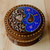 Wood jewelry box, 'Azure Paisley Glory' - Brown and Blue Wood Jewelry Box with Paisley & Floral Motifs