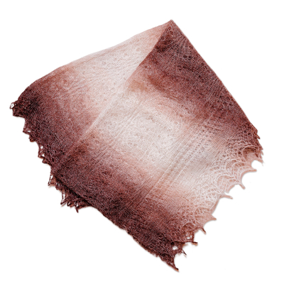 Cashmere wool scarf, 'Earth's Act' - Handwoven Soft 100% Cashmere Wool Scarf in Brown and White