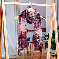 Bufanda de lana de cachemira, 'Twilight Whispers' - Bufanda de lana de cachemira tejida a mano en púrpura y rosa