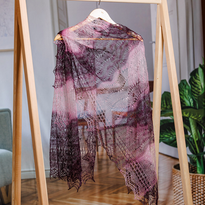 Bufanda de lana de cachemira - Bufanda de lana de cachemira tejida a mano en morado y rosa