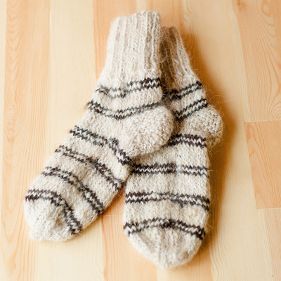 Cashmere wool socks, 'Dreamy Lines' - Handwoven Striped Ivory 100% Cashmere Wool Socks