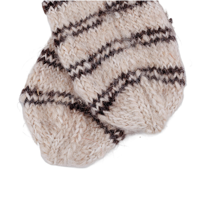 Calcetines de lana cachemir - Calcetines de lana 100% cachemir a rayas marfil tejidos a mano