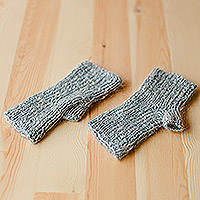 Manoplas sin dedos de lana de cachemira, 'Pleasant Grey' - Manoplas sin dedos de lana de cachemira 100% gris brillante tejidas a mano
