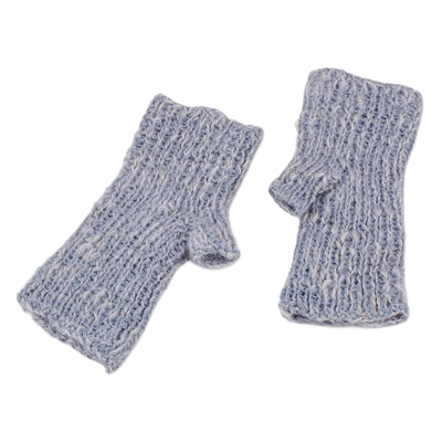 Cashmere wool fingerless mittens, 'Pleasant Grey' - Handwoven Bright Grey 100% Cashmere Wool Fingerless Mittens