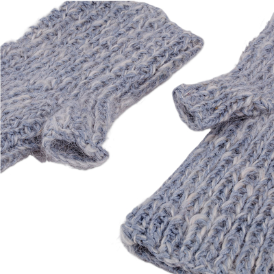 Cashmere wool fingerless mittens, 'Pleasant Grey' - Handwoven Bright Grey 100% Cashmere Wool Fingerless Mittens