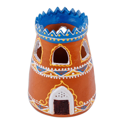 Portavelas de porcelana - Portavelas de porcelana con forma de minarete pintado a mano