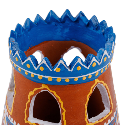 Portavelas de porcelana - Portavelas de porcelana con forma de minarete pintado a mano