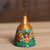 Porcelain decorative bell, 'Eden Melody' - Painted Floral Golden and Teal Porcelain Decorative Bell