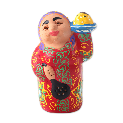 Estatuilla de porcelana - Figura de porcelana uzbeka hecha a mano de mujer de rojo con pan