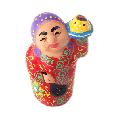 Estatuilla de porcelana - Figura de porcelana uzbeka hecha a mano de mujer de rojo con pan