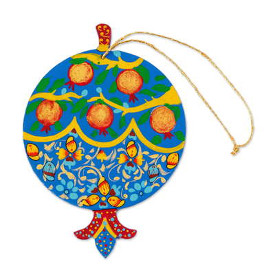 Handpainted wood accent, 'Classic Pomegranate' - Painted Lacquered Pomegranate-Shaped Walnut Wood Ornament