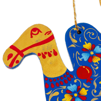 Handpainted wood decoration, 'Classic Camel' - Painted Lacquered Camel-Shaped Walnut Wood Ornament