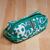 Ikat cotton cosmetic bag, 'Gorgeous Green' - Handmade Green & White Ikat Cotton Cosmetic Bag with Handle