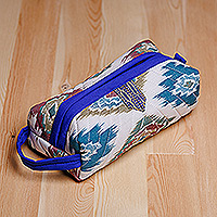 Bolsa cosmética de algodón Ikat, 'Patrones hipnóticos' - Bolsa cosmética de algodón Ikat uzbeko hecha a mano con asa