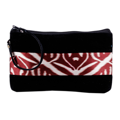 Ikat wristlet, 'Glam Style' - Black Wristlet with Ikat Accent Handcrafted in Uzbekistan