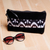 Ikat wristlet, 'Glam Flair' - Black and White Wristlet with Ikat Accent from Uzbekistan