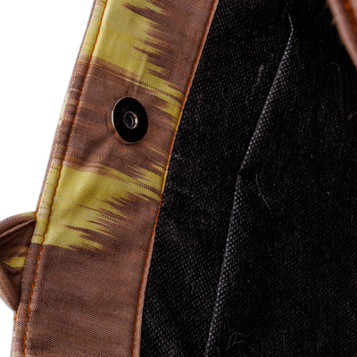 Ikat cotton tote bag, 'Splendorous Flair' - Handcrafted Ikat Cotton Tote Bag in Brown and Yellow