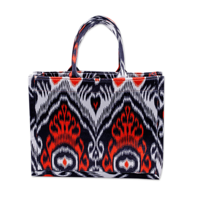 Ikat tote bag, 'Splendorous Vibrancy' - Handcrafted Tote Bag with Ikat Motifs in Black Red and White