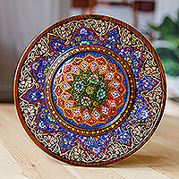 Arte de pared de madera, 'Ramo uzbeko' - Arte de pared de madera floral uzbeko pintado y lacado a mano